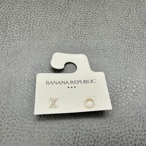 Banana Republic Stud Earrings Gold Tone Crystal XO Asymmetrical Cubic Zirconia